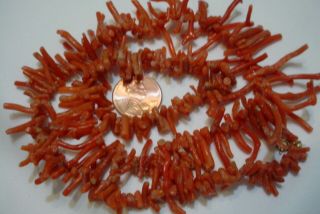 Vintage Antique Natural Red Stick Coral Necklace 19 Inches Long.