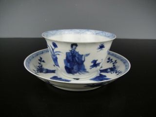 Chinese Porcelain B/W Cup&Saucer - Ladies - 18th C.  Kangxi - YU Marked 10