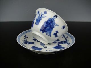 Chinese Porcelain B/w Cup&saucer - Ladies - 18th C.  Kangxi - Yu Marked