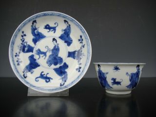 Chinese Porcelain B/W Cup&Saucer - Ladies - 18th C.  Kangxi - YU Marked 2