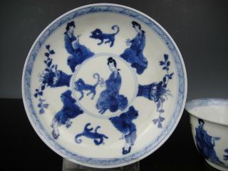 Chinese Porcelain B/W Cup&Saucer - Ladies - 18th C.  Kangxi - YU Marked 3