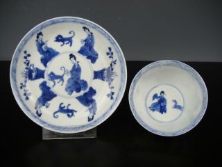 Chinese Porcelain B/W Cup&Saucer - Ladies - 18th C.  Kangxi - YU Marked 8