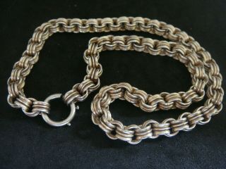 Heavy Wide Antique Victorian Solid Silver Book Chain Collar Necklace 16 1/2 Ins