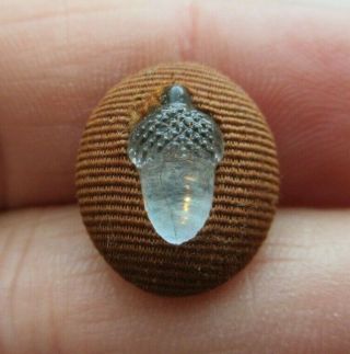 Special Antique Vtg Victorian Clear Glass Acorn In Fabric Button Textile (v)