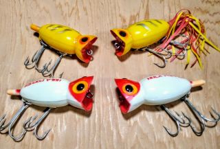 Vintage Fishing Lures 4 Fred Arbogast Hula Poppers.