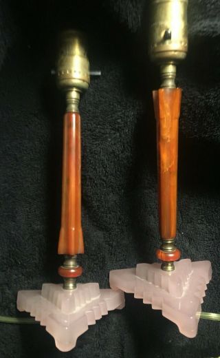 Art Deco Night Stand Lamps – Amber Catalin And Lavender Glass