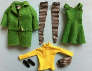 Vintage 1960s Barbie Skipper Town Togs 1922 Complete Green Felt Outfit -