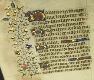 1470 Miniature Latin Manuscript Book Of Hours - 2 Leaves Illuminated In Gold 4