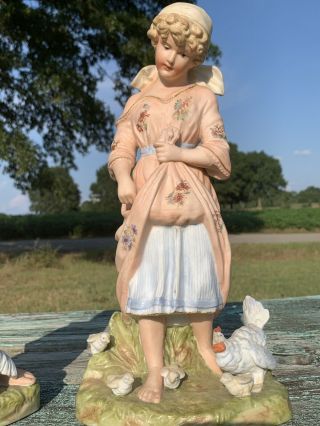 Antique Heubach Gebruder figurines Huge Man Woman Chickens Sunburst Marking 2