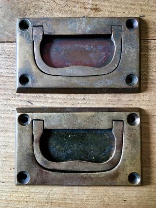Pair Vintage Recessed Handle Door Antique Solid Brass Reclaimed Old