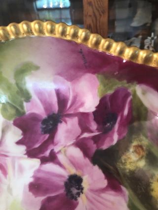 Antique French Limoges Hand Painted Clematis Oval Bowl Gold Gilt Paint 5