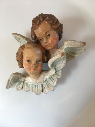 Antique Vintage Hand Carved Wooden Angel Cherub Putti Heads