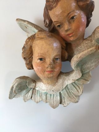 Antique Vintage Hand Carved Wooden Angel Cherub Putti Heads 2