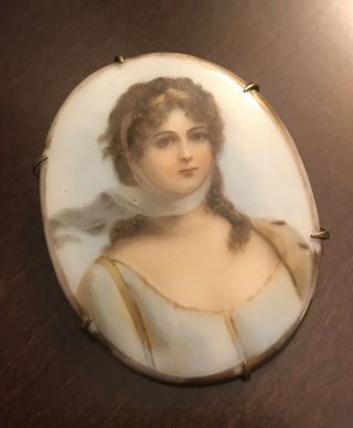 Stunning Antique Victorian Hand Painted Brooch