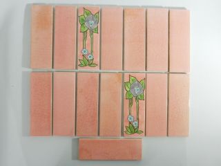 Antique Set Of 15 England Tiles Washstand Wash Stand Art Deco Pink