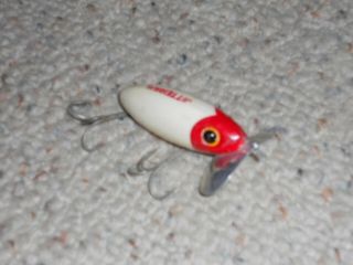 Vintage Fred Arbogast Jitterbug 2.  5 " Fishing Lure - Red Head & White -