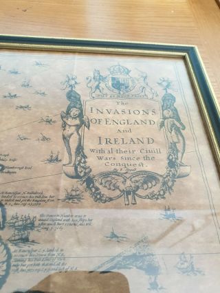 Antique John Speede ' The Invasions of England and Ireland Map on Parchment 2