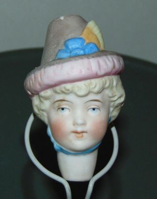 Antique Small Bisque Doll Head Character Girl With Hat