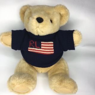 Vtg 1996 Ralph Lauren Polo 15 " Teddy Bear Flag Usa Stuffed Plush Sweater