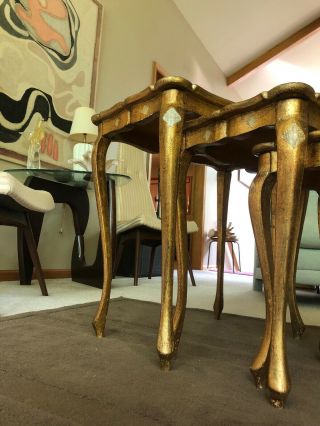 Vtg Italian Florentine 3 Nesting Tables Hollywood Regency Gold Gilt Mid Century 7