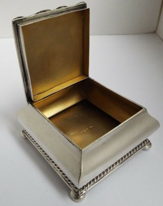 Lovely Quality Heavy English Antique 1904 Sterling Silver & Gilt Lined Table Box