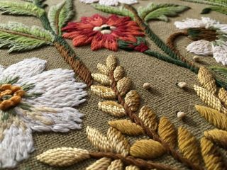 Vintage Fabric Wall Hanging / Botanical Embroidery / Antique Sampler / Tapestry 2
