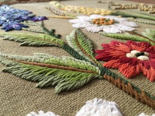 Vintage Fabric Wall Hanging / Botanical Embroidery / Antique Sampler / Tapestry 3