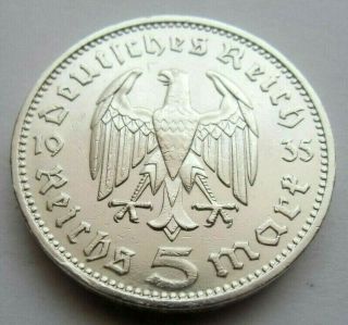 (303) Antique Wwii German 3rd Reich 1935 J 5 Reichsmark Silver Coin