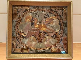 Chinese Silk Gold Silver Embroidery Vintage Antique Phoenix Crane Painting Art 2