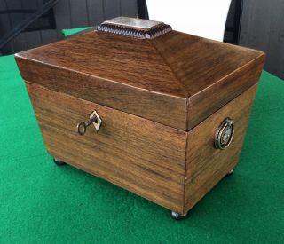 Antique Two Compartment Tea Caddy,  Foil Lined,  And Lock & Key
