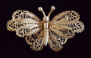 Maltese Sterling Filigree Silver Vintage Art Deco Antique Butterfly Brooch K