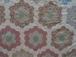 Antique Feedsack Fabric Quilt Top To Complete Grandmothers Flower Garden 82x88