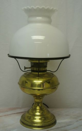 Antique B & H Bradley And Hubbard Electrified Brass Lamp With Milk Glass Shade