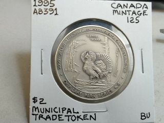 1995 Wildwood Canada 2 Dollar Token,  Ruffed Grouse Antique Silver Mintage: 125