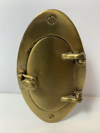 Antique Solid Brass Entrance Door Knocker With Lockable Window 5 3/4 " X 3 3/8 "