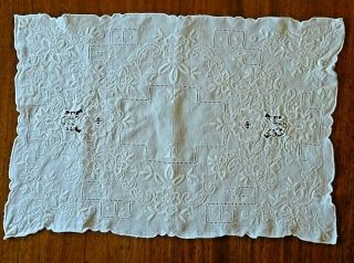 A Set Of 6 White Vintage Handmade Embroidered & Drawn Fabric Place Mats