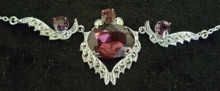 Silver Plate & Purple Glass Stone Vintage Art Deco Antique Necklace