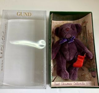 Retired 1996 Collectible Holiday Gund Bear Purple With Tags
