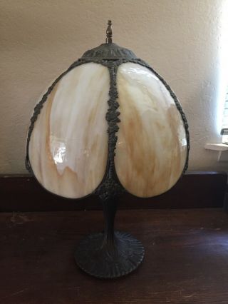 Vintage Antique Victorian Arts And Crafts Convex Caramel Slag Glass Table Lamp