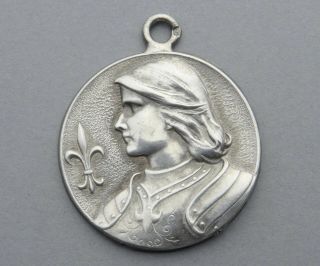 French,  Antique Religious Silver Pendant.  Saint Joan Of Arc,  Jeanne D 
