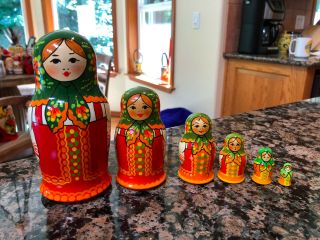 Gorgeous Set Of 6 Ussr/russia Nesting Dolls Maidens,  Hand Painted