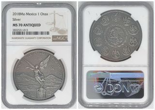 2018 Mexico 1 Onza Silver Ngc Ms 70 Antiqued / 2832531 - Xxx