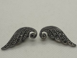 Large Antique Art Deco Solid Silver Marcasites Earrings