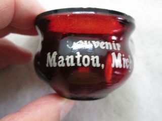 Antique Ruby Red Flash Glass Souvenir Manton,  Michigan Cup With Handle