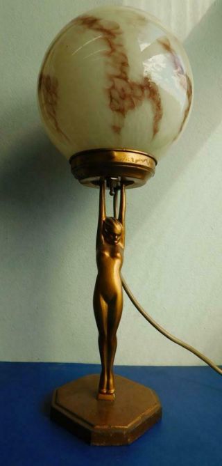 Australian Art Deco Impish Diana Table Lamp With Globe Shade C1930