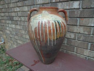Antique 19th Century Terracotta Redware French Confit Pot With A Great Glaze