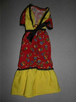 VINTAGE BARBIE SEARS EXCLUSIVE 1974 CLOTHING RARE RED YELLOW PEASANT DRESS 2