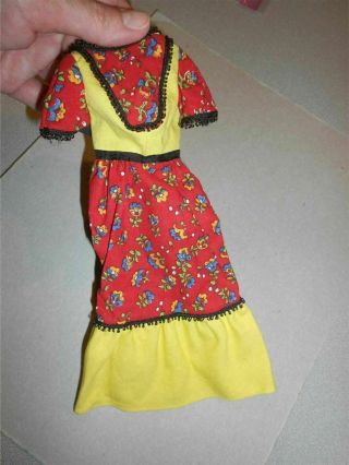 VINTAGE BARBIE SEARS EXCLUSIVE 1974 CLOTHING RARE RED YELLOW PEASANT DRESS 3