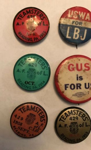 Vintage Buttons 1959 Pa Fishing License,  Teamsters,  Steelworkers,  Political 4