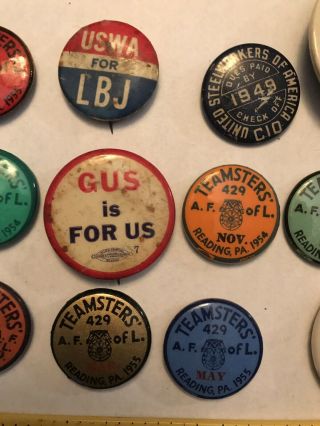 Vintage Buttons 1959 Pa Fishing License,  Teamsters,  Steelworkers,  Political 5